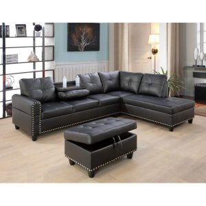 Brandow 97.2 Wide Faux Leather Sofa Chaise with Ottoman