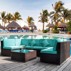 Haoyang 7 Piece Rattan Sectional Seating Group with Cushions