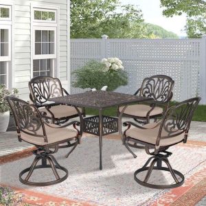 5 Piece Outdoor Dining Patio Set All-Weather Cast Square 4 Person 35.4 Dining Set