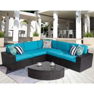 Kerwick Wicker/Rattan 5 Person Seating Group with Cushions