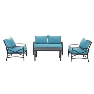 Metal 4 Person Seating Group with Cushions