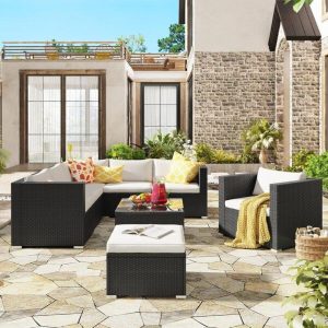 Lancaer Wicker/Rattan 6 Person Seating Group with Cushions