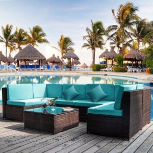 Sondra Wicker/Rattan 6 Person Seating Group with Cushions