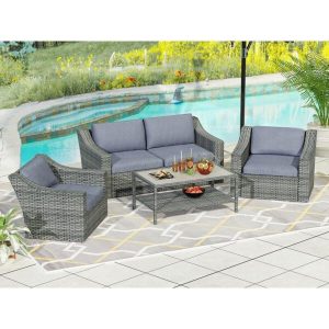 Batholo Wicker/Rattan 4 Person Seating Group with Cushions