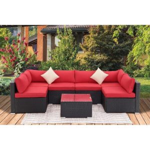 Annalyse Wicker/Rattan 6 Person Seating Group with Cushions