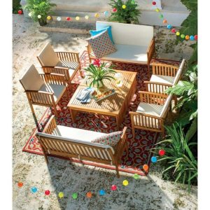 Solid Wood 8 Person Seating Group with Cushions