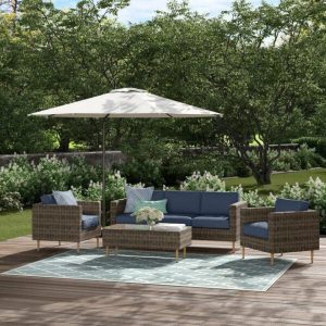 Cassidy Wicker/Rattan 5 Person Seating Group with Cushions