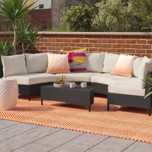 Dowd Wicker/Rattan 4 Person Seating Group with Cushions