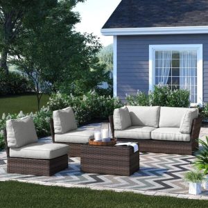 Widener Wicker/Rattan 4 Person Seating Group with Cushions