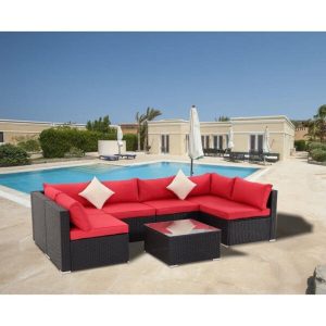 Gwendalyn Wicker/Rattan 6 Person Seating Group with Cushions