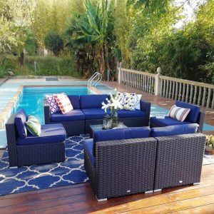 Soper Wicker/Rattan 7 Person Seating Group with Cushions