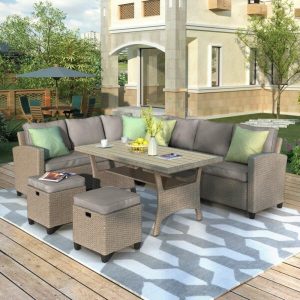 Bradyn Wicker/Rattan 7 Person Seating Group with Cushions