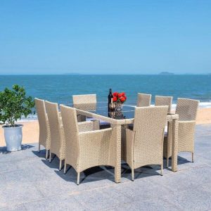 Hailee Rectangular 8 Person 76.8 Long Dining Set with Cushions