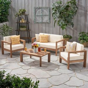 Mabie Solid Wood 4 Person Seating Group with Cushions