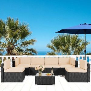 Jovahny Wicker/Rattan 6 Person Seating Group with Cushions