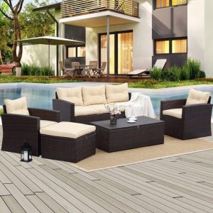 Connor Wicker/Rattan 6 Person Seating Group with Cushions