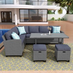 Julianna Wicker/Rattan 7 Person Seating Group with Cushions