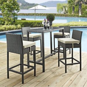 Tripp Rectangular 4 Person 52 Long Bar Height Dining Set with Cushions