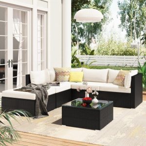 Keylin Wicker/Rattan 5 Person Seating Group with Cushions