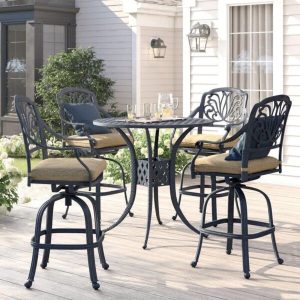 Lebanon Round 4 Person 42 Long Bar Height Dining Set with Cushions