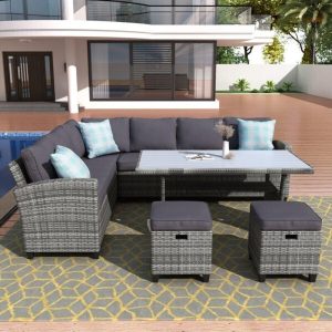 Burgas Wicker/Rattan 7 Person Seating Group with Cushions