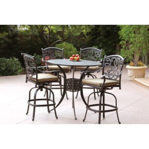 Charlemont Round 4 Person 42 Long Aluminum Bar Height Dining Set with Cushions