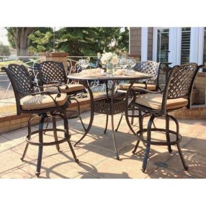 Wachtel Round 4 Person 48 Long Aluminum Bar Height Dining Set with Cushions