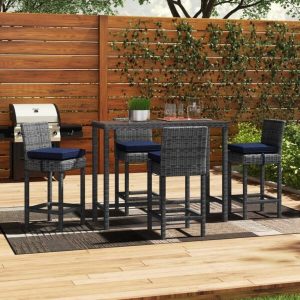 Keiran Rectangular 4 Person 52 Long Bar Height Dining Set with Cushions