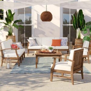 Jamila Solid Wood 8 Person Seating Group with Cushions