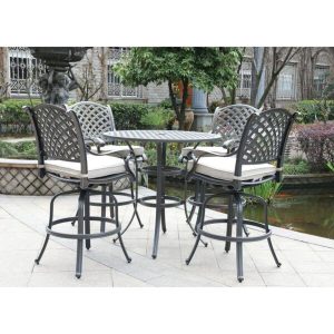 Jeffcoat Round 4 Person 41.97 Long Bar Height Dining Set with Cushions