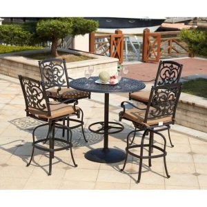 Batista Round 4 Person 42 Long Aluminum Bar Height Dining Set with Cushions