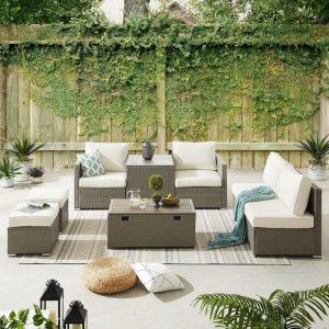 Aaleena Wicker/Rattan 6 Person Seating Group with Cushions