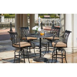 Melchior Round 4 Person 42 Long Aluminum Bar Height Dining Set with Cushions