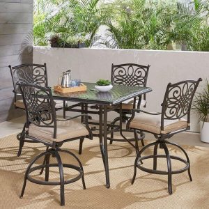 Ricci Square 4 Person 42Long Aluminum Bar Height Dining Set with Cushions