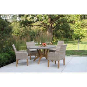 Carter Round 6 Person Teak Dining Set with Cushions