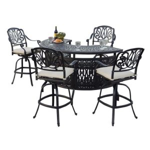 Keyes Half Round 4 Person 36.5 Long Aluminum Bar Height Dining Set with Cushions