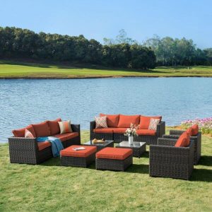Cassville Wicker/Rattan 8 Person Seating Group with Cushions