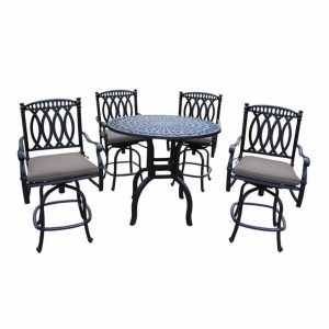 Morocco Round 4 Person Aluminum Bar Height Dining Set with Cushions