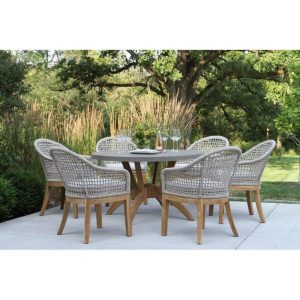 Hayden Round 6 Person 52 Long Teak Dining Set with Cushions