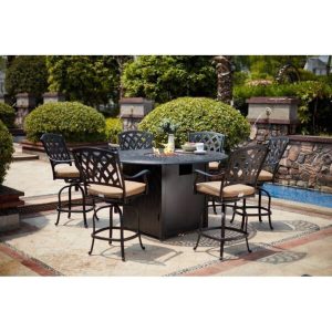 Miltenberger Round 6 Person 60 Long Bar Height Dining Set with Cushions