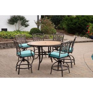 Bucci Round 6 Person 56 Long Aluminum Bar Height Dining Set with Cushions