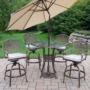 Wendling Round 4 Person Aluminum Bar Height Dining Set with Cushions and Umbrella