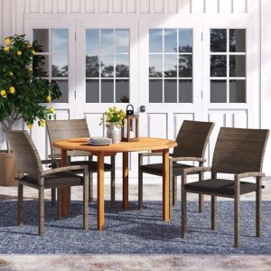Decastro Round 4 Person 47 Long Dining Set with Cushions