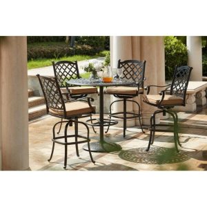 Waconia Round 4 Person 42 Long Aluminum Bar Height Dining Set with Cushions