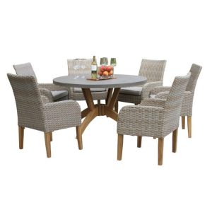 Carter Round 6 Person 52 Long Teak Dining Set with Cushions